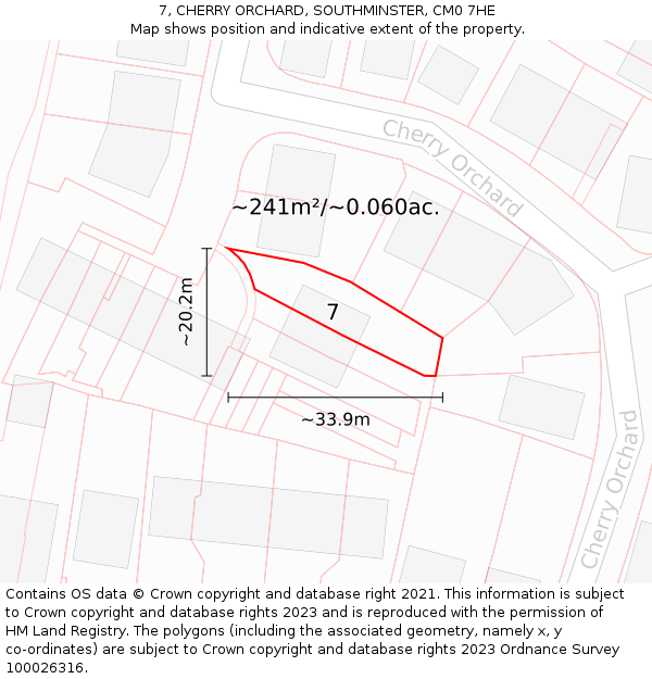 7, CHERRY ORCHARD, SOUTHMINSTER, CM0 7HE: Plot and title map