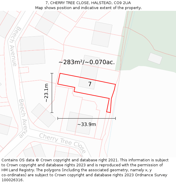 7, CHERRY TREE CLOSE, HALSTEAD, CO9 2UA: Plot and title map