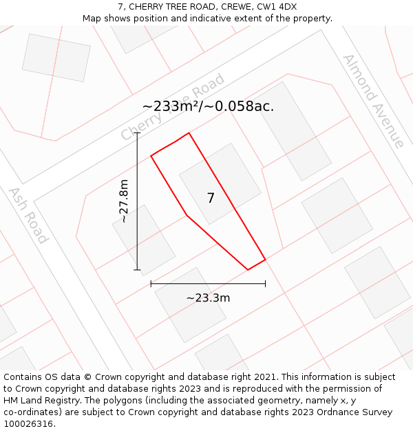 7, CHERRY TREE ROAD, CREWE, CW1 4DX: Plot and title map