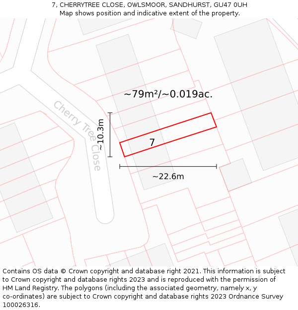 7, CHERRYTREE CLOSE, OWLSMOOR, SANDHURST, GU47 0UH: Plot and title map