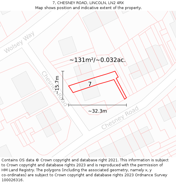 7, CHESNEY ROAD, LINCOLN, LN2 4RX: Plot and title map