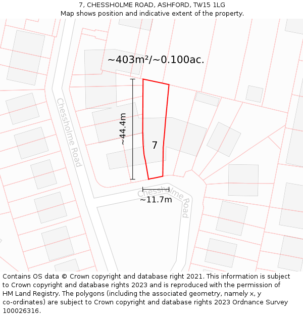 7, CHESSHOLME ROAD, ASHFORD, TW15 1LG: Plot and title map