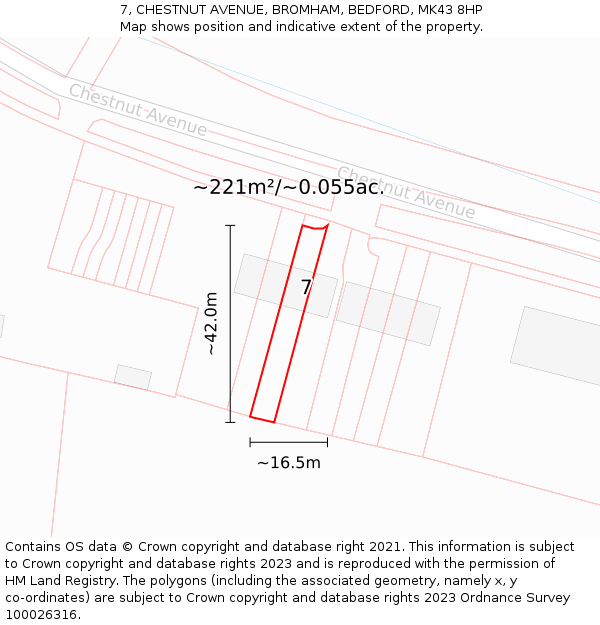 7, CHESTNUT AVENUE, BROMHAM, BEDFORD, MK43 8HP: Plot and title map