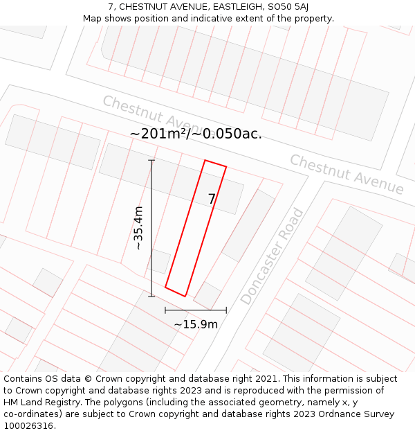 7, CHESTNUT AVENUE, EASTLEIGH, SO50 5AJ: Plot and title map