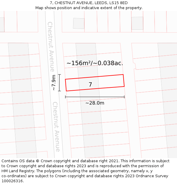 7, CHESTNUT AVENUE, LEEDS, LS15 8ED: Plot and title map