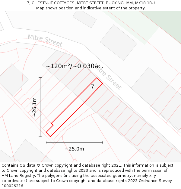 7, CHESTNUT COTTAGES, MITRE STREET, BUCKINGHAM, MK18 1RU: Plot and title map