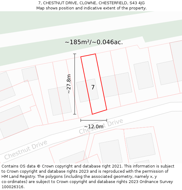 7, CHESTNUT DRIVE, CLOWNE, CHESTERFIELD, S43 4JG: Plot and title map
