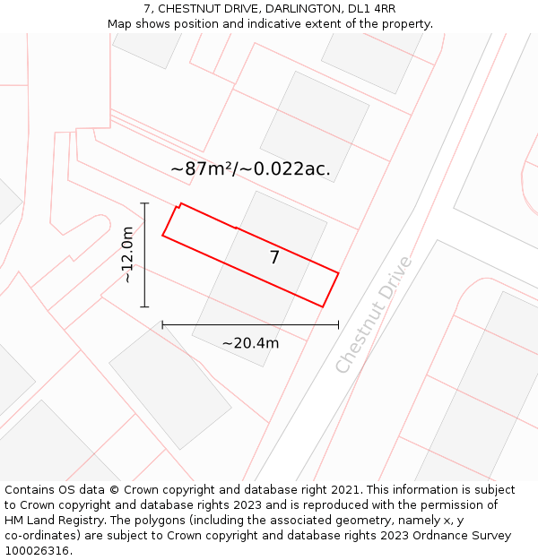 7, CHESTNUT DRIVE, DARLINGTON, DL1 4RR: Plot and title map