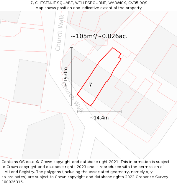 7, CHESTNUT SQUARE, WELLESBOURNE, WARWICK, CV35 9QS: Plot and title map