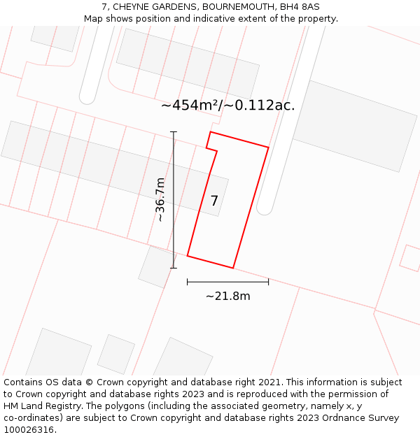 7, CHEYNE GARDENS, BOURNEMOUTH, BH4 8AS: Plot and title map