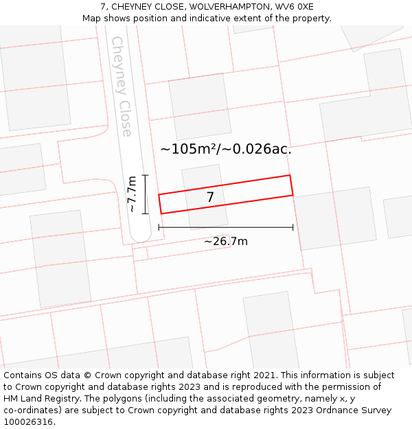7, CHEYNEY CLOSE, WOLVERHAMPTON, WV6 0XE: Plot and title map