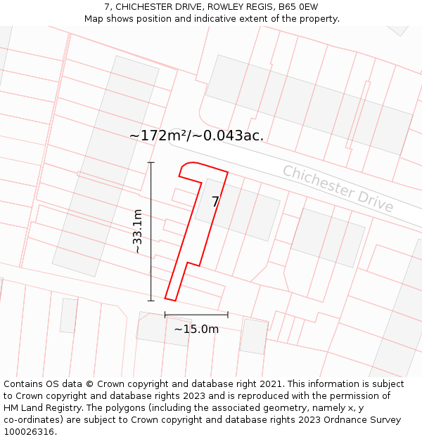 7, CHICHESTER DRIVE, ROWLEY REGIS, B65 0EW: Plot and title map