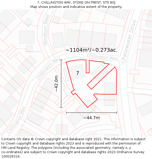 7, CHILLINGTON WAY, STOKE-ON-TRENT, ST6 8GJ: Plot and title map