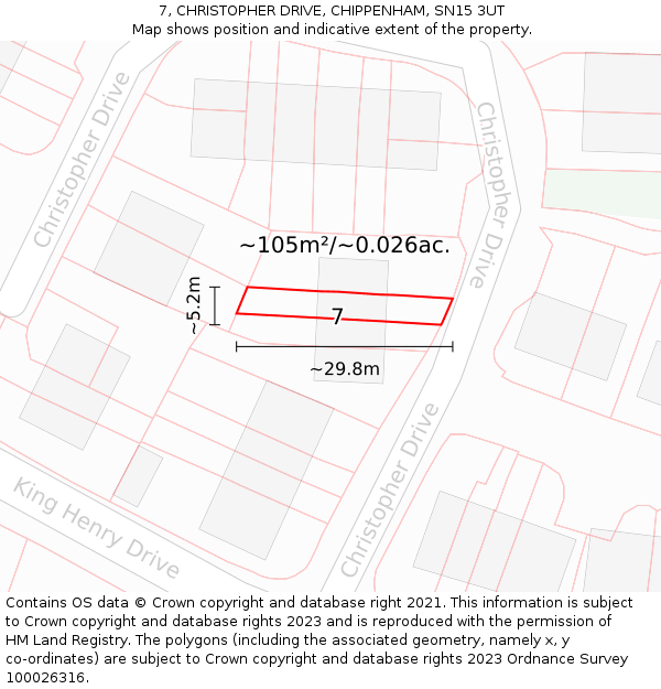 7, CHRISTOPHER DRIVE, CHIPPENHAM, SN15 3UT: Plot and title map