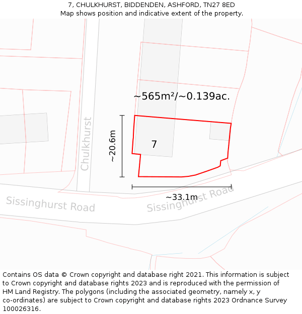 7, CHULKHURST, BIDDENDEN, ASHFORD, TN27 8ED: Plot and title map