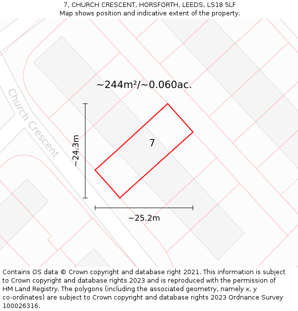7, CHURCH CRESCENT, HORSFORTH, LEEDS, LS18 5LF: Plot and title map