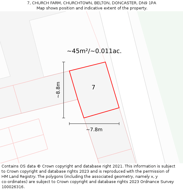 7, CHURCH FARM, CHURCHTOWN, BELTON, DONCASTER, DN9 1PA: Plot and title map
