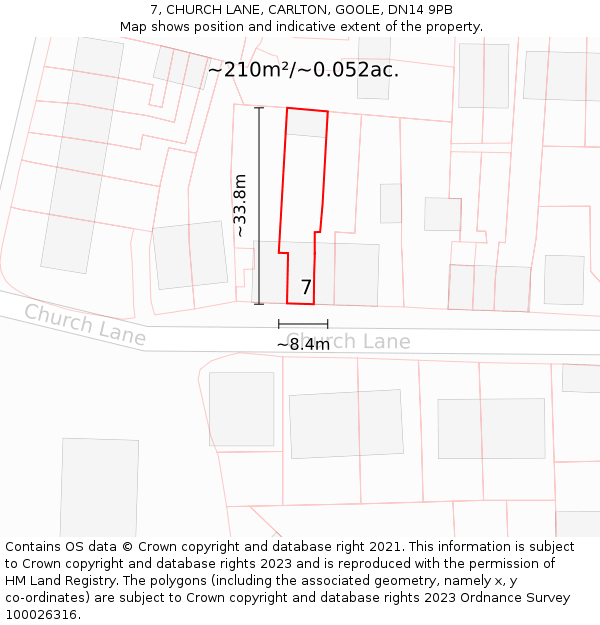 7, CHURCH LANE, CARLTON, GOOLE, DN14 9PB: Plot and title map