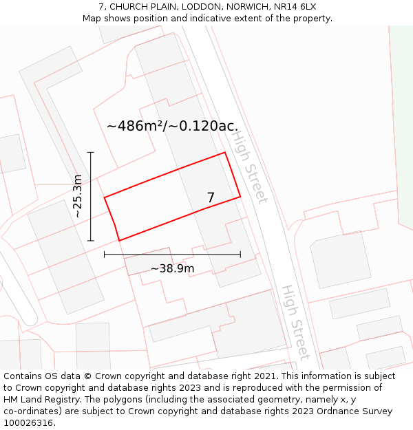 7, CHURCH PLAIN, LODDON, NORWICH, NR14 6LX: Plot and title map