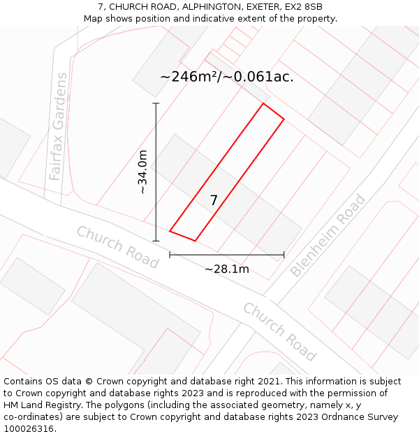 7, CHURCH ROAD, ALPHINGTON, EXETER, EX2 8SB: Plot and title map