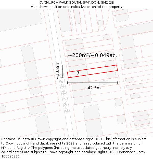 7, CHURCH WALK SOUTH, SWINDON, SN2 2JE: Plot and title map