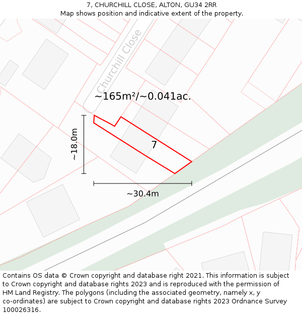 7, CHURCHILL CLOSE, ALTON, GU34 2RR: Plot and title map
