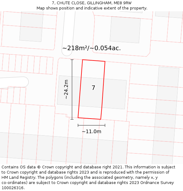7, CHUTE CLOSE, GILLINGHAM, ME8 9RW: Plot and title map