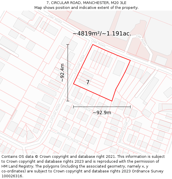 7, CIRCULAR ROAD, MANCHESTER, M20 3LE: Plot and title map