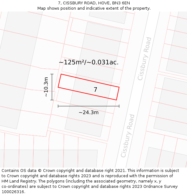 7, CISSBURY ROAD, HOVE, BN3 6EN: Plot and title map