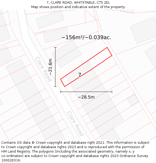 7, CLARE ROAD, WHITSTABLE, CT5 2EL: Plot and title map
