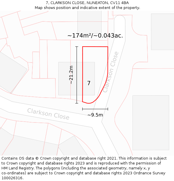 7, CLARKSON CLOSE, NUNEATON, CV11 4BA: Plot and title map
