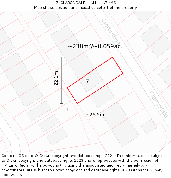 7, CLARONDALE, HULL, HU7 4AS: Plot and title map