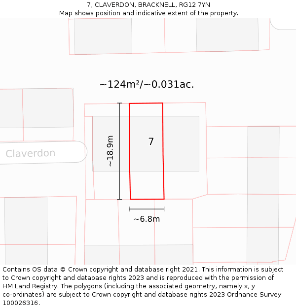 7, CLAVERDON, BRACKNELL, RG12 7YN: Plot and title map