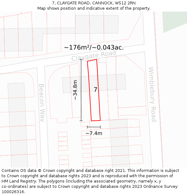 7, CLAYGATE ROAD, CANNOCK, WS12 2RN: Plot and title map