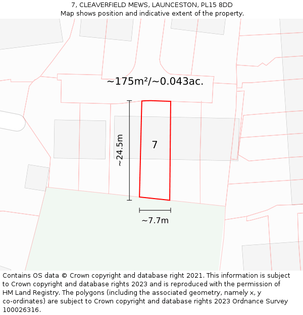 7, CLEAVERFIELD MEWS, LAUNCESTON, PL15 8DD: Plot and title map