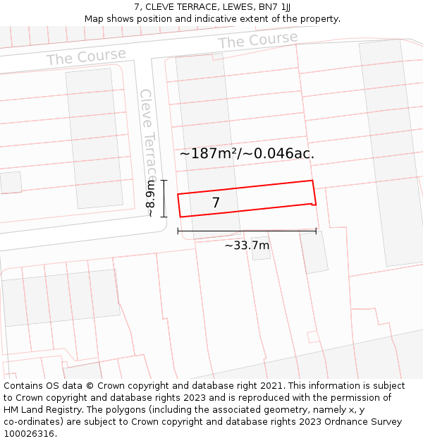 7, CLEVE TERRACE, LEWES, BN7 1JJ: Plot and title map