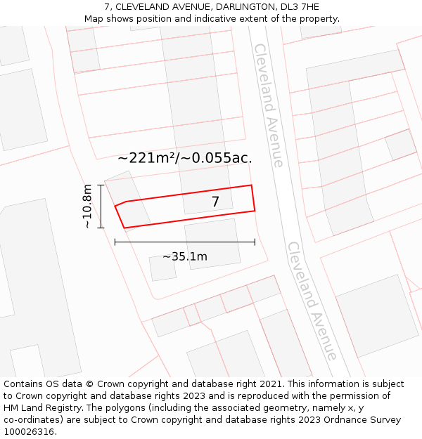 7, CLEVELAND AVENUE, DARLINGTON, DL3 7HE: Plot and title map