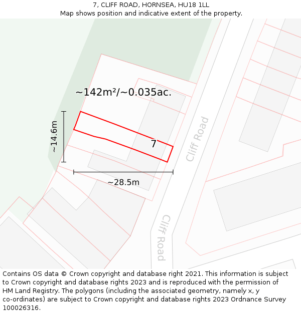 7, CLIFF ROAD, HORNSEA, HU18 1LL: Plot and title map