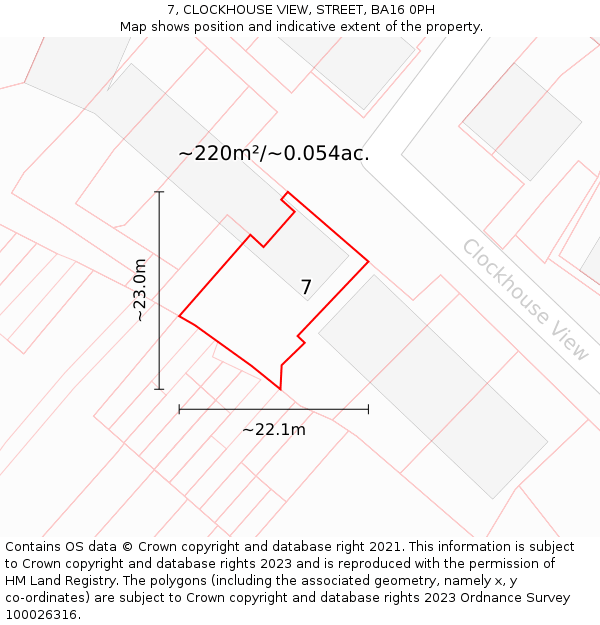 7, CLOCKHOUSE VIEW, STREET, BA16 0PH: Plot and title map