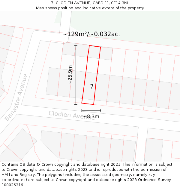 7, CLODIEN AVENUE, CARDIFF, CF14 3NL: Plot and title map