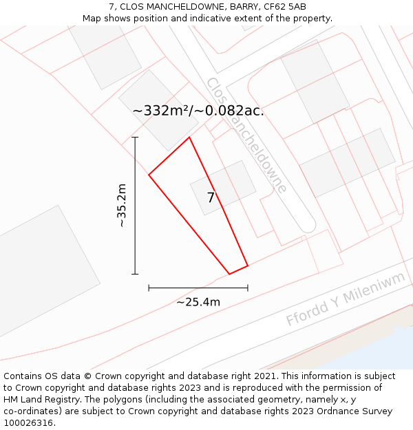 7, CLOS MANCHELDOWNE, BARRY, CF62 5AB: Plot and title map