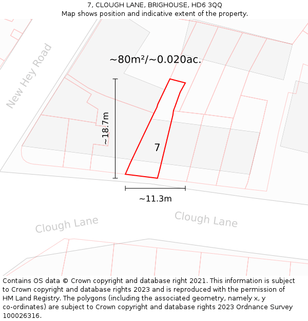 7, CLOUGH LANE, BRIGHOUSE, HD6 3QQ: Plot and title map