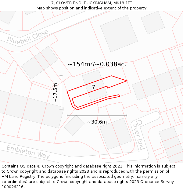 7, CLOVER END, BUCKINGHAM, MK18 1FT: Plot and title map