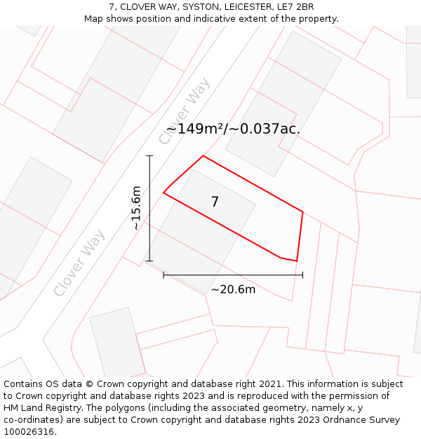 7, CLOVER WAY, SYSTON, LEICESTER, LE7 2BR: Plot and title map