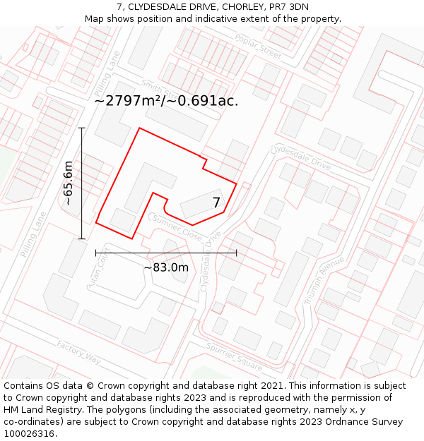 7, CLYDESDALE DRIVE, CHORLEY, PR7 3DN: Plot and title map