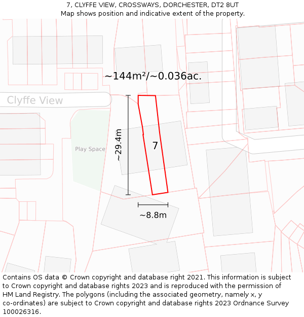 7, CLYFFE VIEW, CROSSWAYS, DORCHESTER, DT2 8UT: Plot and title map