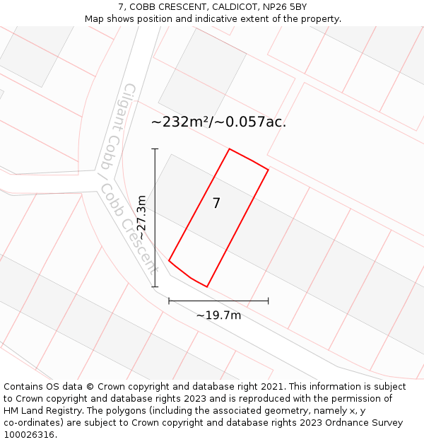 7, COBB CRESCENT, CALDICOT, NP26 5BY: Plot and title map