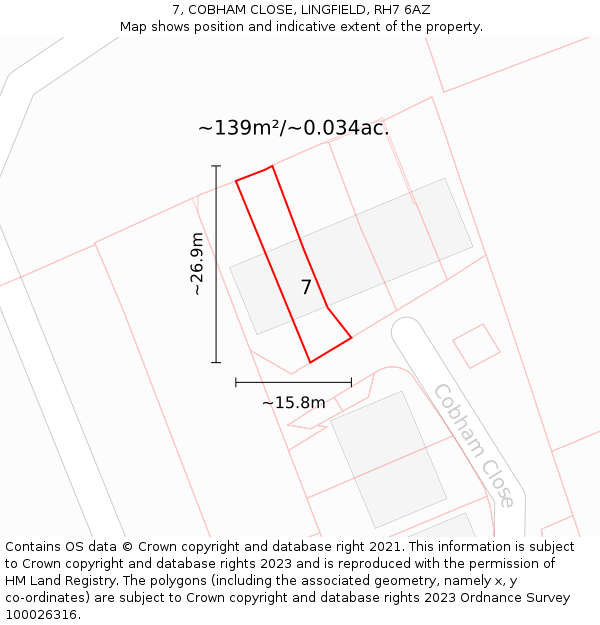 7, COBHAM CLOSE, LINGFIELD, RH7 6AZ: Plot and title map