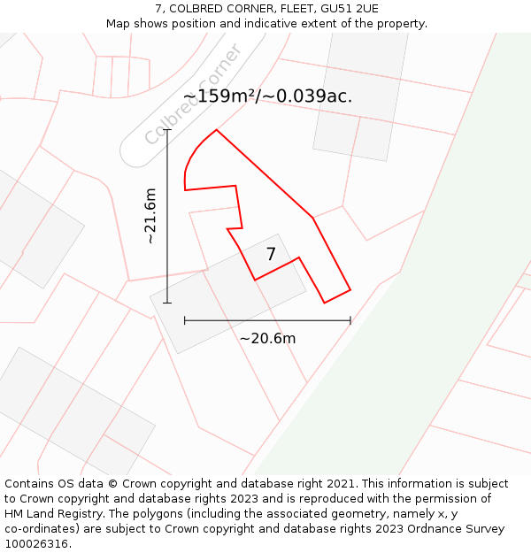 7, COLBRED CORNER, FLEET, GU51 2UE: Plot and title map