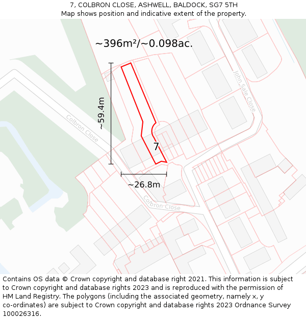 7, COLBRON CLOSE, ASHWELL, BALDOCK, SG7 5TH: Plot and title map